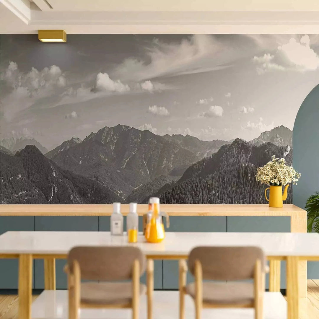 Fototapetes ar kalniem pelēkos toņos - viesistabai G-ART