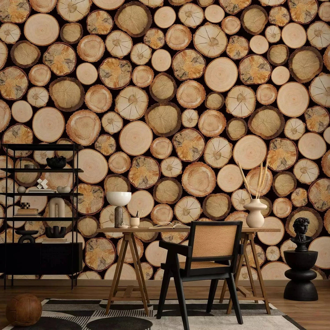 Fototapetes ar koka baļķiem - Kokzāģētava - dabīga krāsā G-ART