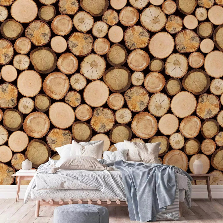 Fototapetes ar koka baļķiem - Kokzāģētava - dabīga krāsā G-ART