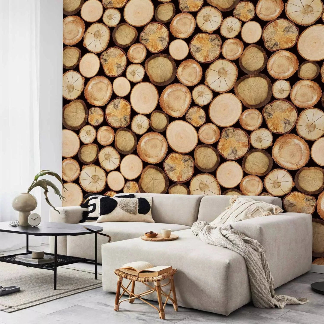 Fototapetes ar koka baļķiem - Kokzāģētava - dabīga krāsā G-ART