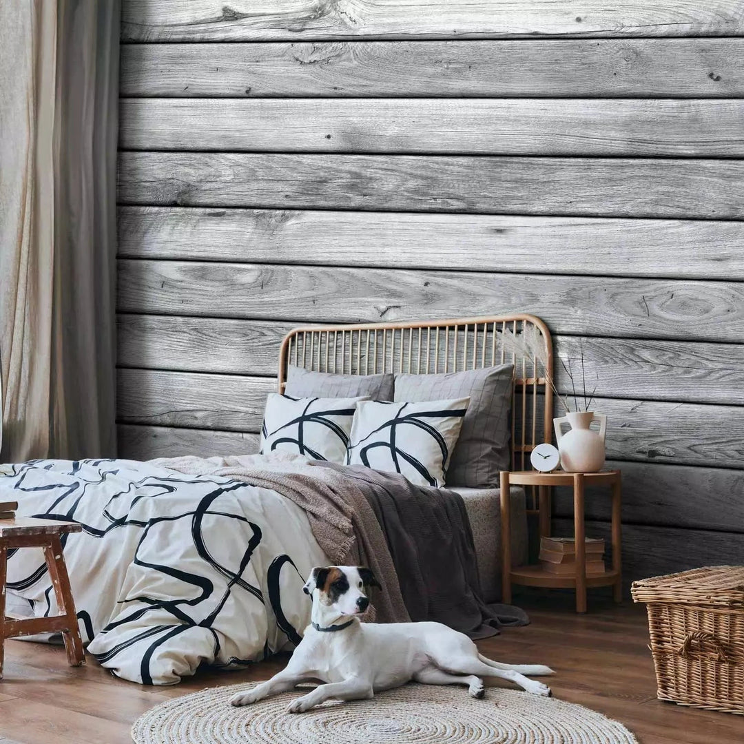 Flizelīna fototapetes ar koka rakstu gaiši pelēkos toņos - 71738 G-ART