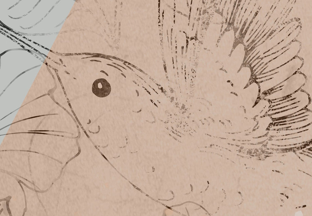 Fototapetes ar kolibri - Kolibri pļavā (bēšos un pēlēkos toņos) G-ART
