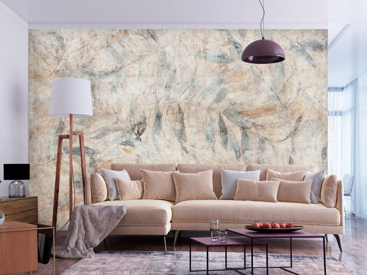 Fototapetes ar lapām bēšos toņos, vintāža - Grieķu lauri - 143134 G-ART