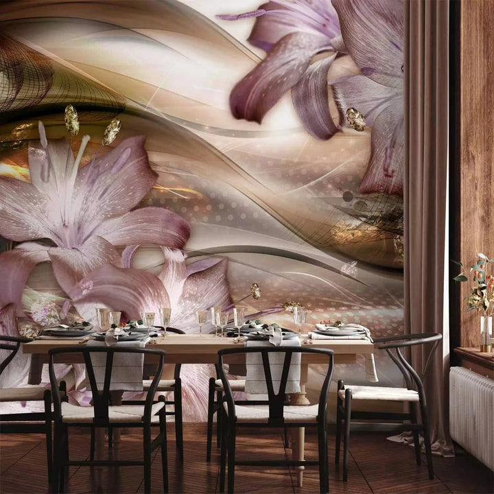 Fototapetes ar lilijām brūnā krāsā - īstā kvalitāte G-ART