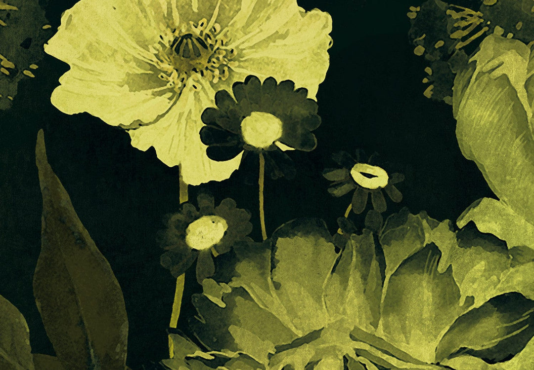 Fototapetes ar zaļām magonēm uz melna - Nakts atmoda, 143175 G-ART