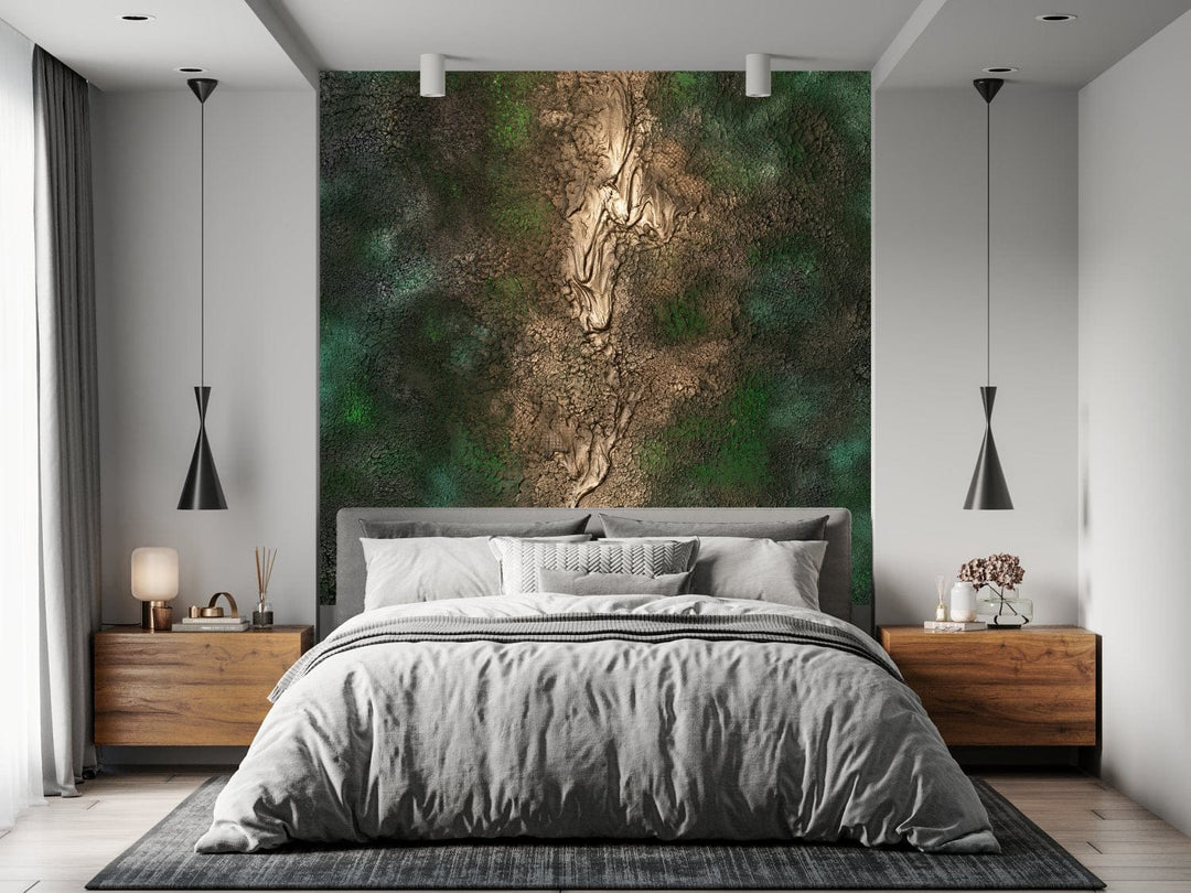 Fototapetes ar ekskluzīvu dizainu - abstrakcija zaļā un zeltā krāsā D-ART