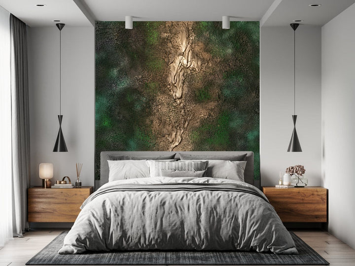 Fototapetes ar ekskluzīvu dizainu - abstrakcija zaļā un zeltā krāsā D-ART