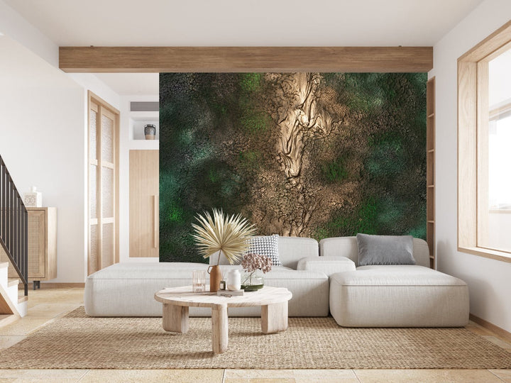 Fototapetes ar ekskluzīvu dizainu - abstrakcija zaļā un zeltā krāsā D-ART