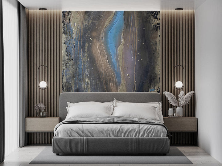 Fototapetes ar mākslinieka darbu  - abstrakcija zeltā, zilā, melnā D-ART