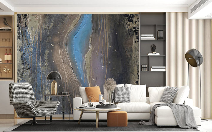 Fototapetes ar mākslinieka darbu  - abstrakcija zeltā, zilā, melnā D-ART