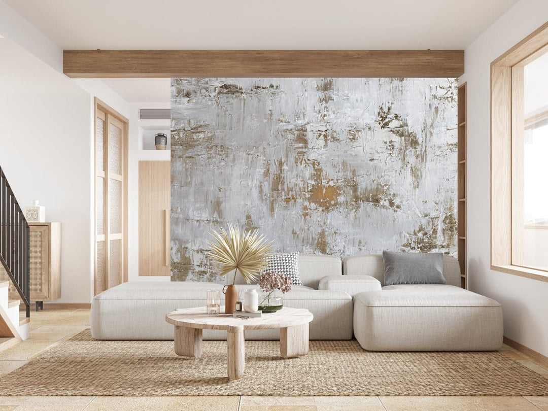 Fototapetes ar mākslinieka darbu  - abstrakcija pelēkā un zeltā D-ART