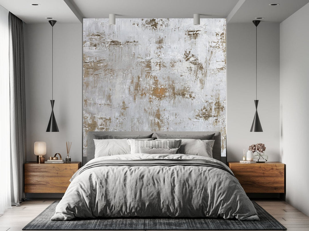 Fototapetes ar mākslinieka darbu  - abstrakcija pelēkā un zeltā D-ART