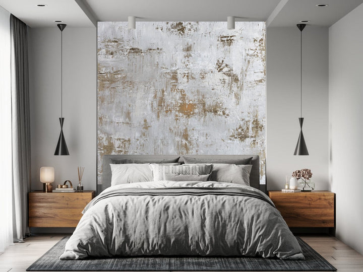 Fototapetes ar mākslinieka darbu  - abstrakcija pelēkā un zeltā D-ART