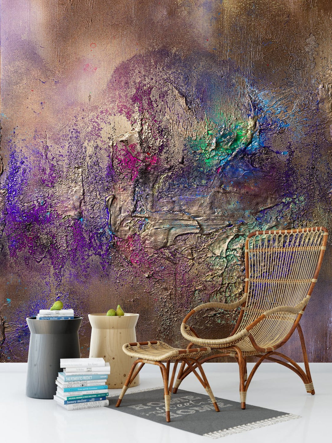 Fototapetes ar māksliniecisku dizainu - zeltā, zilā krāsā, 184x254 cm D-ART