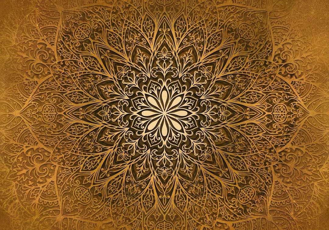 Fototapetes ar mandala rakstu zeltā krāsā - austrumu stils interjerā G-ART