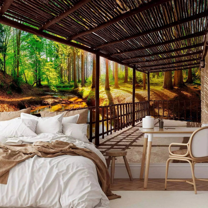 Fototapetes ar mežu - Atpakaļ pie dabas, koši zaļā krāsā G-ART