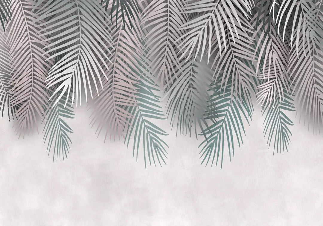 Fototapetes ar papardes lapām zaļā un silti pelēkā krāsā  G-ART