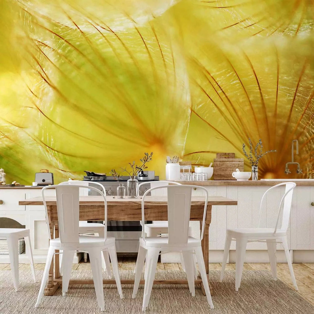 Fototapetes ar pienenēm - Maigas pienenes, dzeltenā krāsā G-ART