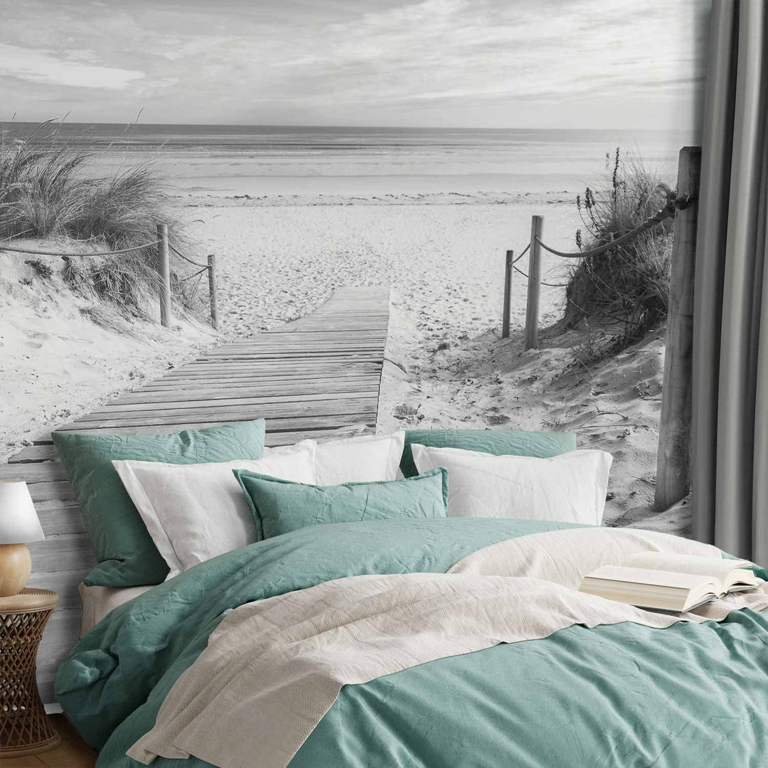 Fototapetes jūra - Melnbalta pludmale - 61594 - dažādi izmēri G-ART