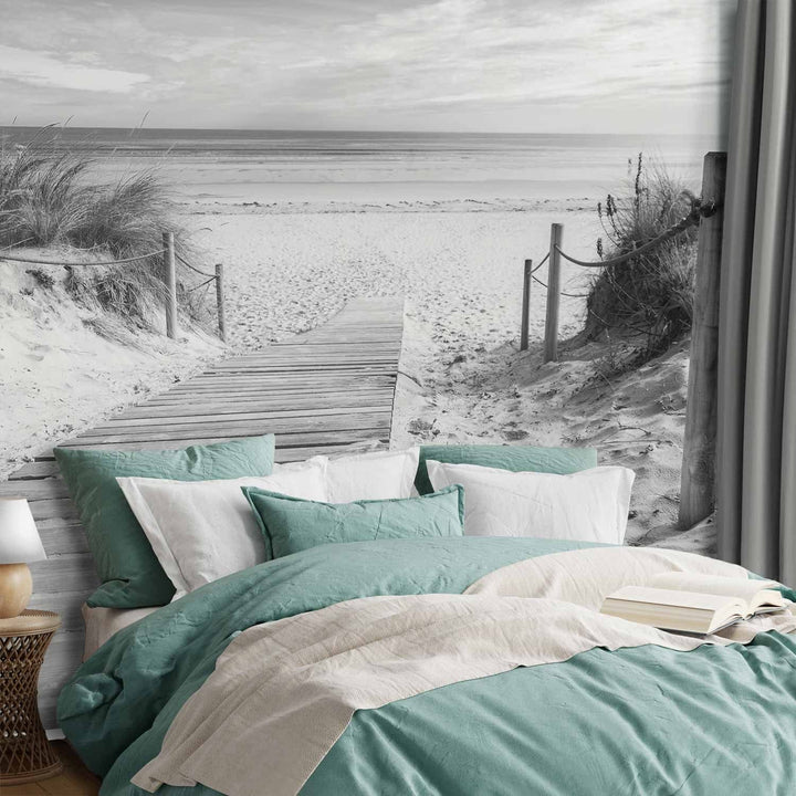 Fototapetes jūra - Melnbalta pludmale - 61594 - dažādi izmēri G-ART