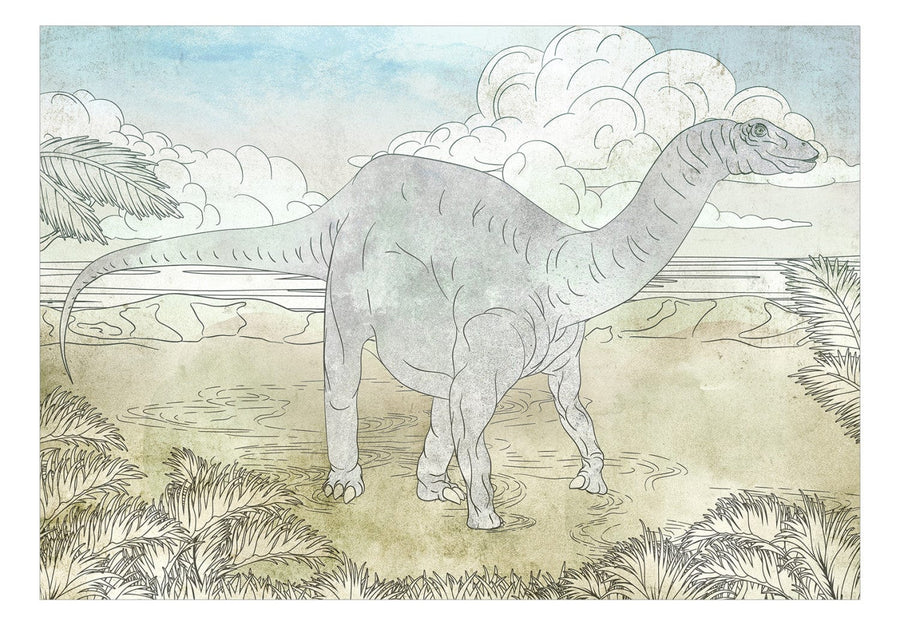 Fototapetes Dinozauru - Ar roku zīmēts dinozaurs pasteļkrāsāsās G-ART