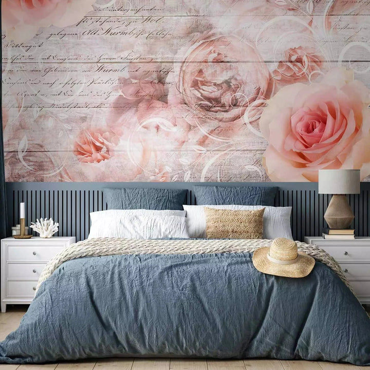 Fototapetes ar rozēm vintāžas stilā, kremkrāsa, rozā - Rozes stāsts  G-ART