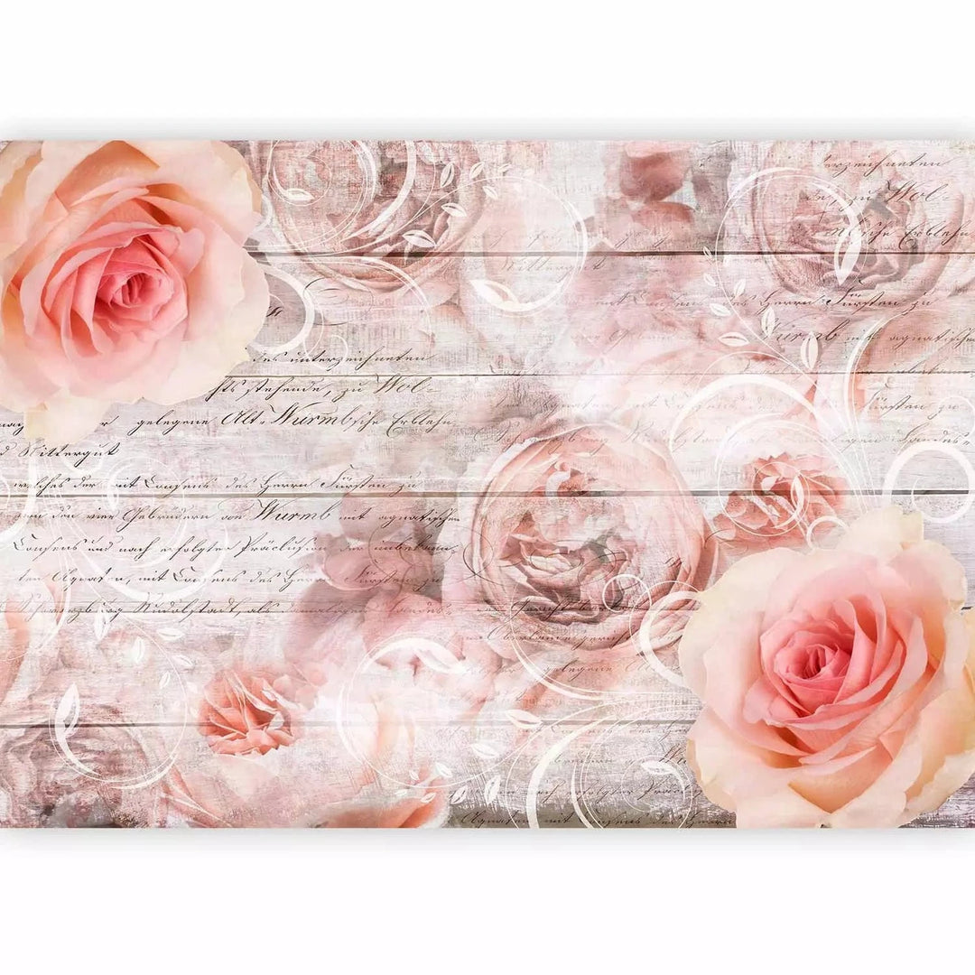 Fototapetes ar rozēm vintāžas stilā, kremkrāsa, rozā - Rozes stāsts  G-ART