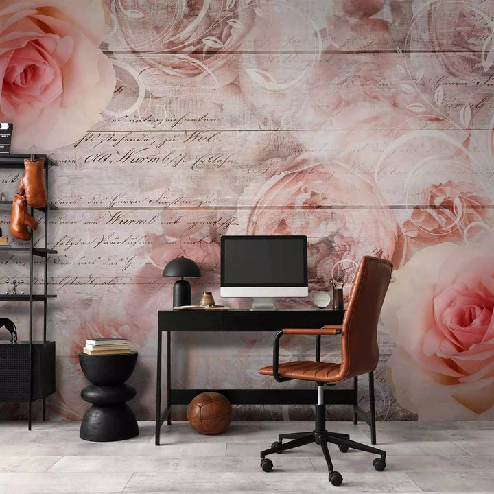 Fototapetes ar rozēm vintāžas stilā, kremkrāsa, rozā - Rozes stāsts  G-ART