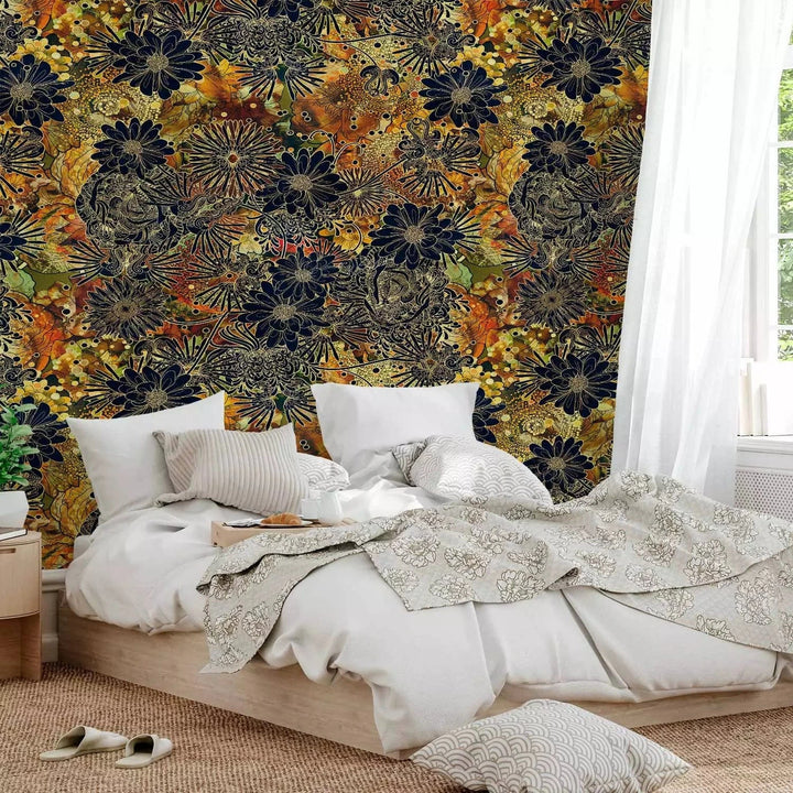 Fototapetes ar stilizētiem ziediem - Ziedu trakums, brunos toņos G-ART