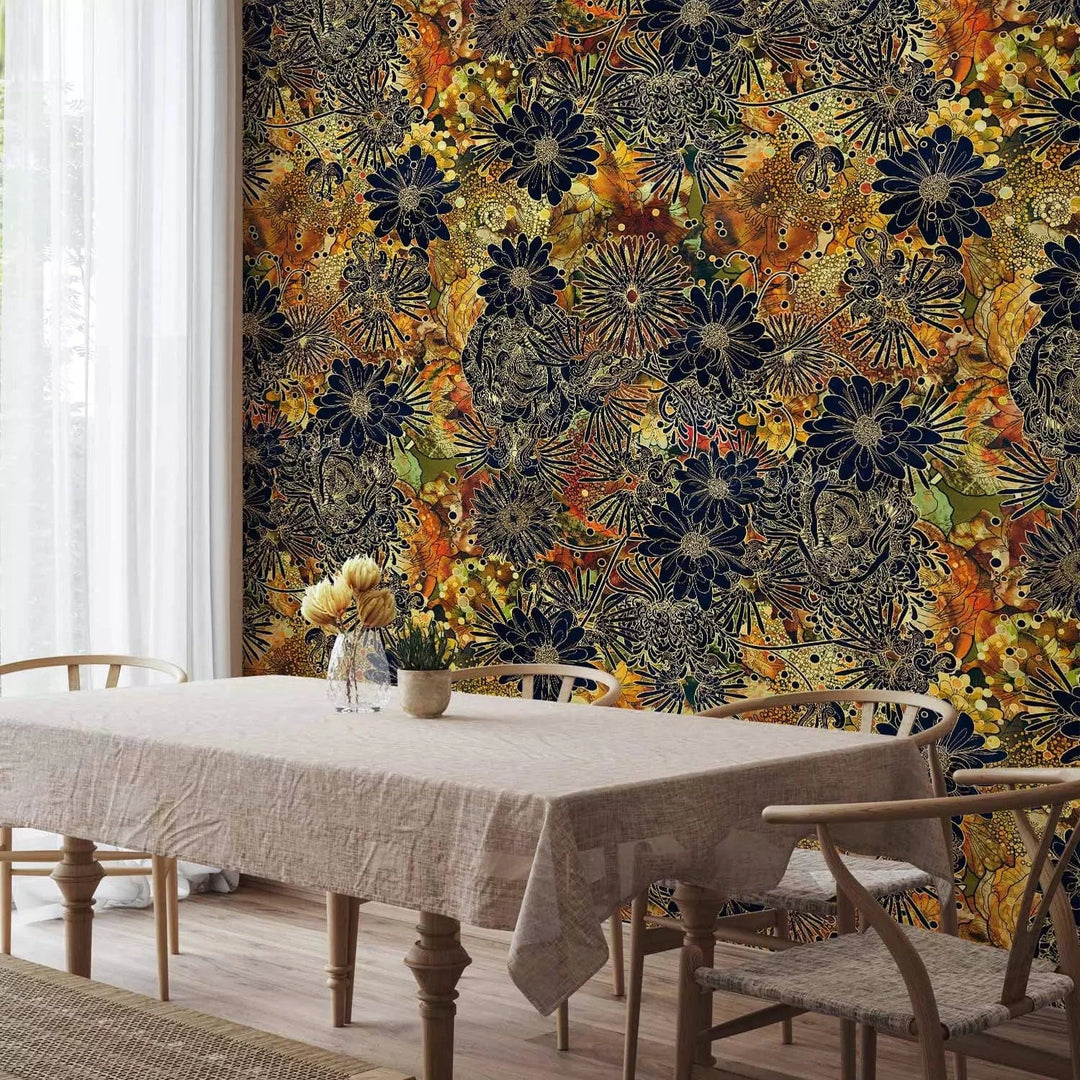 Fototapetes ar stilizētiem ziediem - Ziedu trakums, brunos toņos G-ART