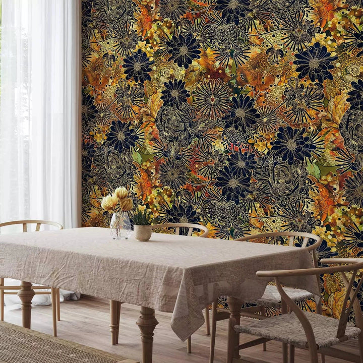 Fototapetes ar stilizētiem ziediem - Ziedu trakums, brunos toņos G-ART