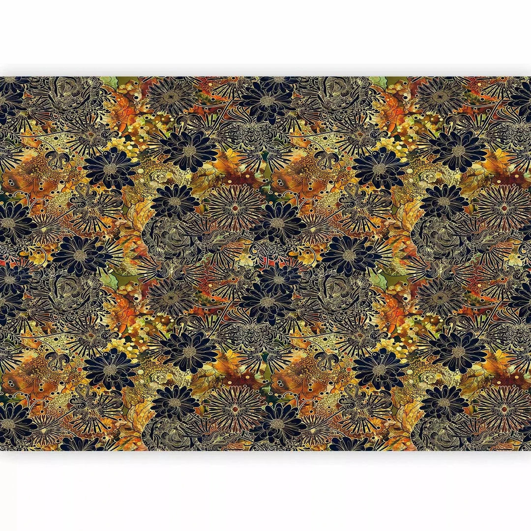 Fototapetes ar stilizētiem ziediem - Ziedu trakums, brunos toņos G-ART