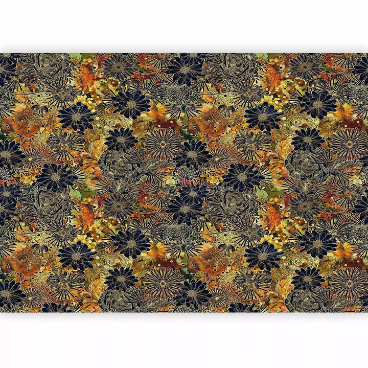 Fototapetes ar stilizētiem ziediem - Ziedu trakums, brunos toņos G-ART