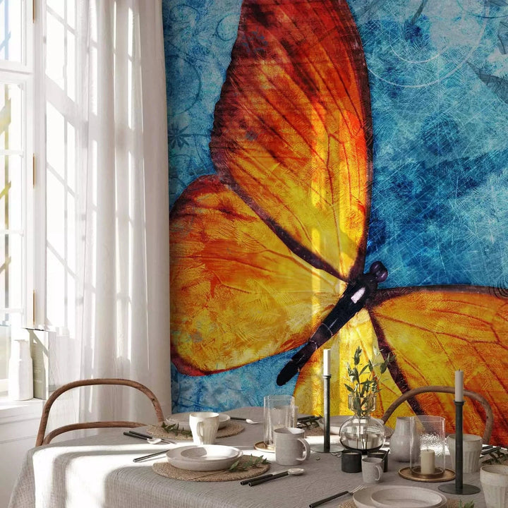 Fototapetes ar tauriņiem - Ugunīgs tauriņš, zilā krāsā G-ART