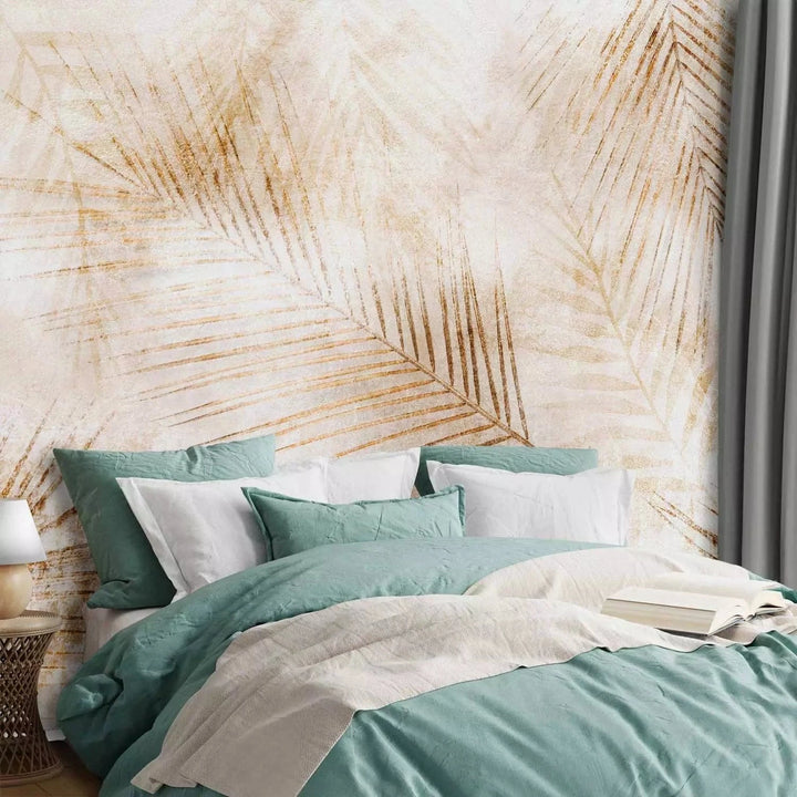 Fototapetes ar tropiskam lapām - Tuksneša elpa, bēšā, krāmkrāsā G-ART