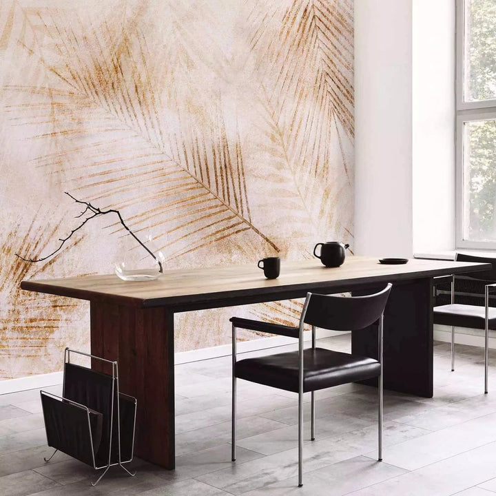 Fototapetes ar tropiskam lapām - Tuksneša elpa, bēšā, krāmkrāsā G-ART