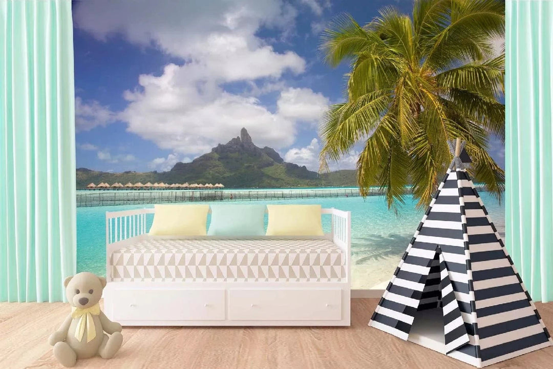 Fototapetes ar tropisko jūras skatu - Tropiskā lagūna, zilā krāsā D-ART