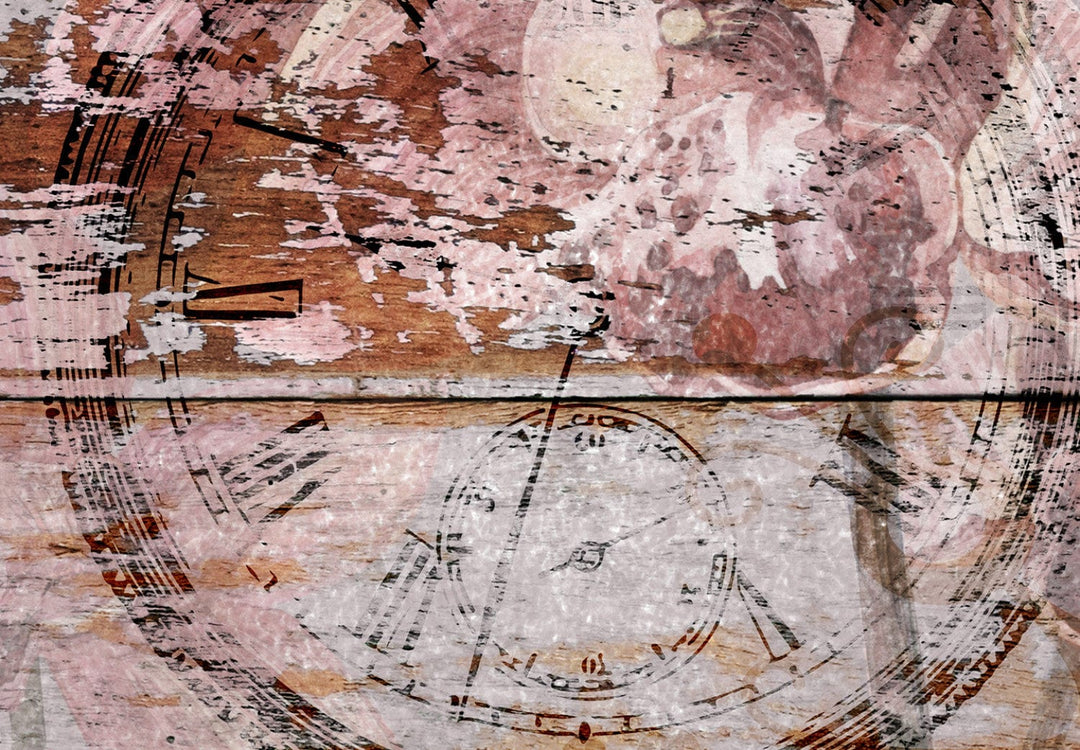 Fototapetes ar vintāžas ziediem un koka zīmējumu, brūna, roza, 142774 G-ART