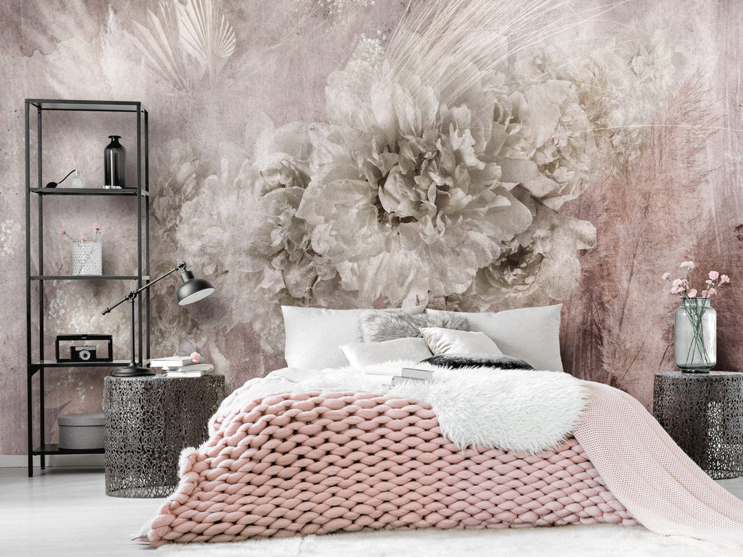 Fototapetes ar ziediem rozā un pelēkā - Dārza mirdzums - 134565 G-ART