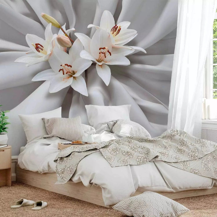 Fototapetes ar ziediem - Jutekliskais pieskāriens - pelēkas krāsas G-ART