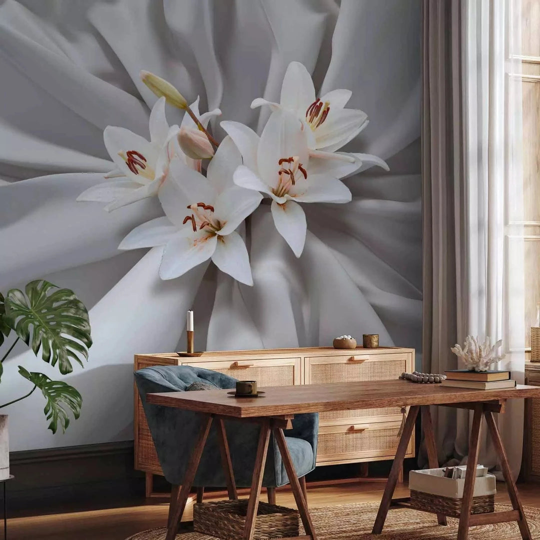 Fototapetes ar ziediem - Jutekliskais pieskāriens - pelēkas krāsas G-ART