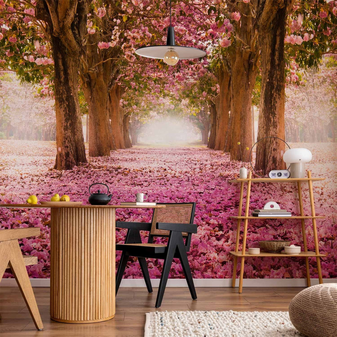 Dabas fototapetes ar ziedu aleju rozā toņos - Rozā birzs - 60423  G-ART