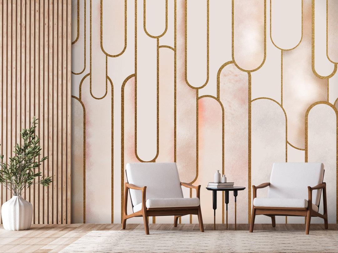 Fototapetes Art Deco stilā, krēmkrāsā ar zelta elementiem - 138743 G-ART