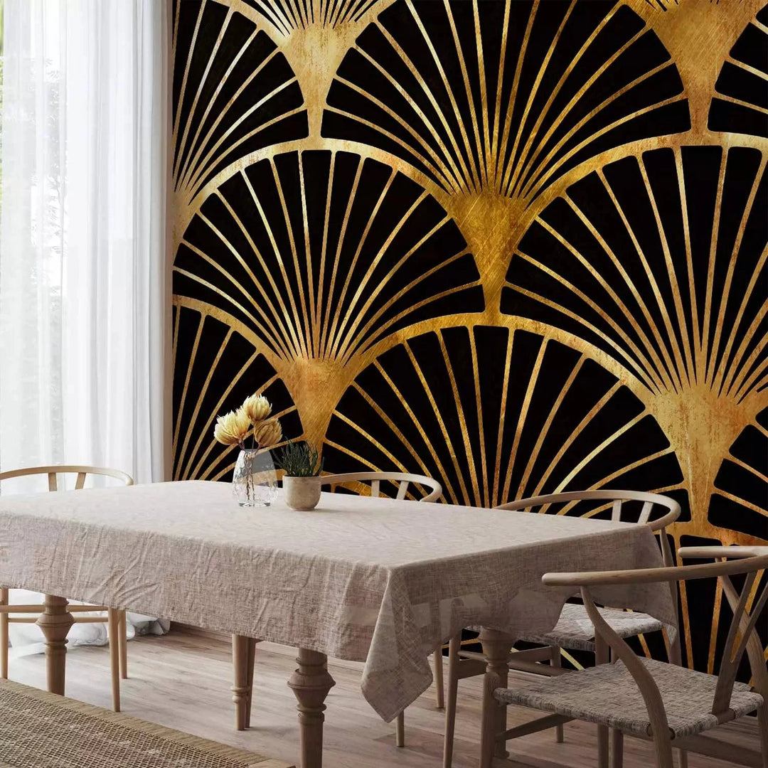 Fototapetes ar ornamentu Art Deco stilā zeltā un melnā krāsā, 143213 G-ART