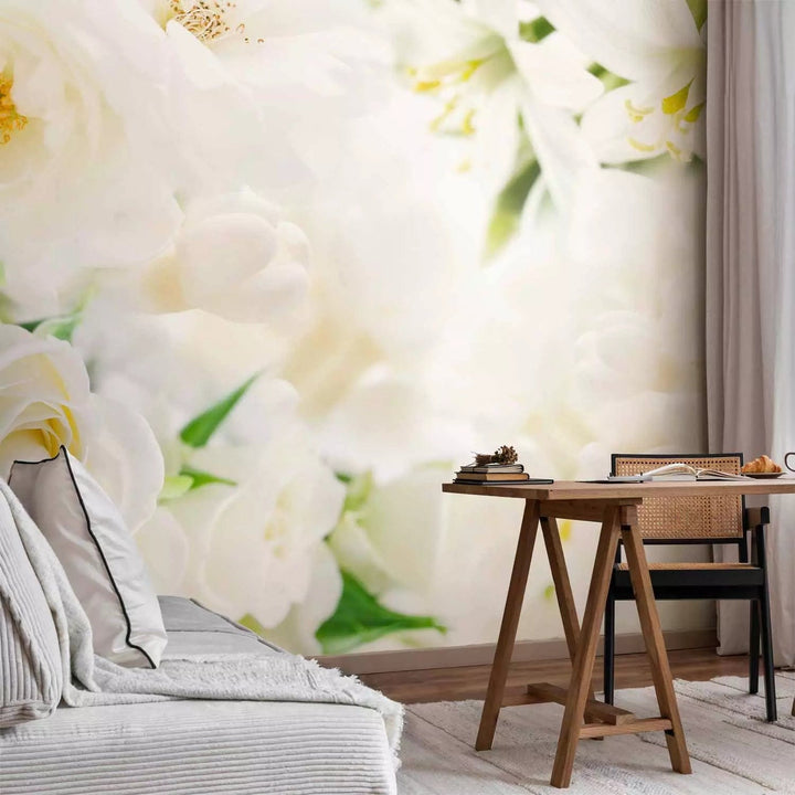 Fototapetes - baltas lilijas un rozes vienā liela pušķī, 96691  G-ART