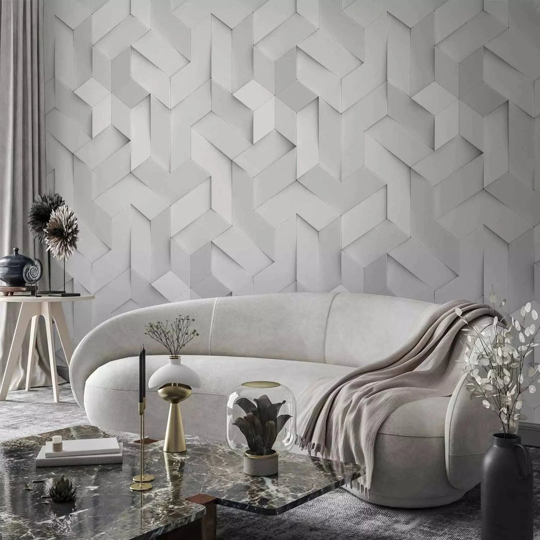 Fototapetes - Balts reljefs ar ģeometrisku motīvu, 142330 Tapetenshop.lv