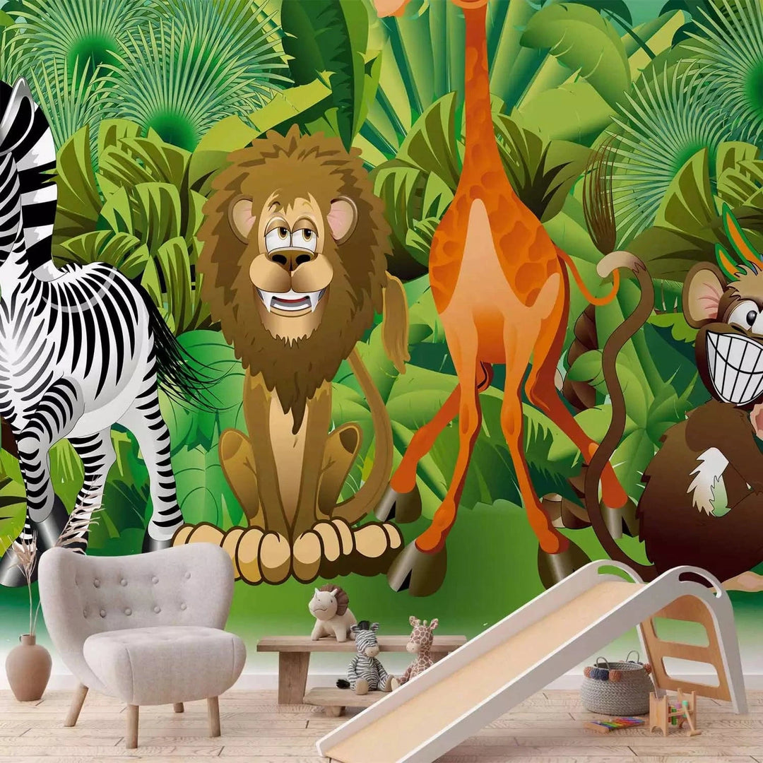 Fototapetes bērnistabai - Dzīvnieki džungļos - košas krāsās G-ART