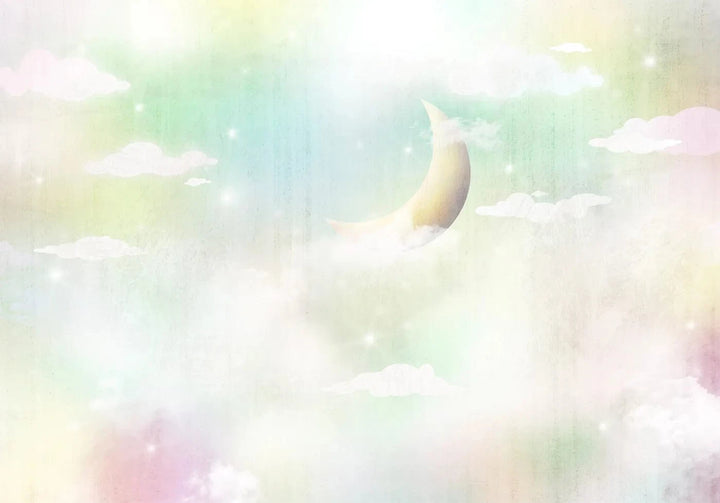 Fototapetes bērnistabai - mākoņi un mēness debesīs krāsainos toņos G-ART