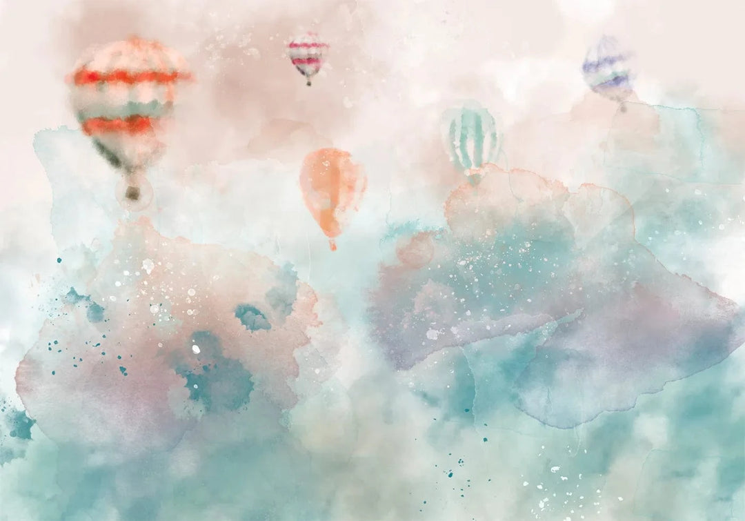 Fototapetes bērnistabai - Sapņu zeme - akvareļu ainava ar gaisa baloniem G-ART