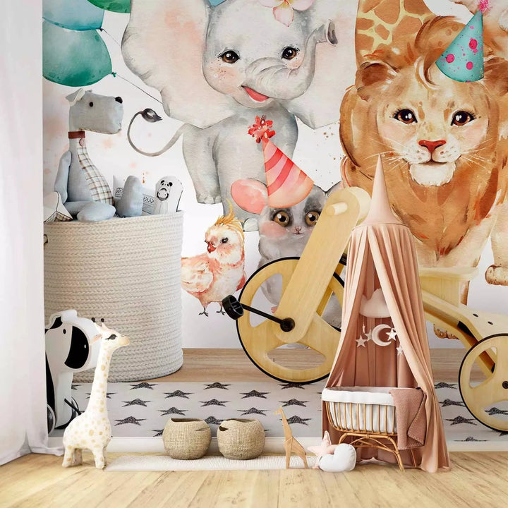 Fototapetes bērnu istabai - Laimīgie dzīvnieki - daudzkrāsainas G-ART